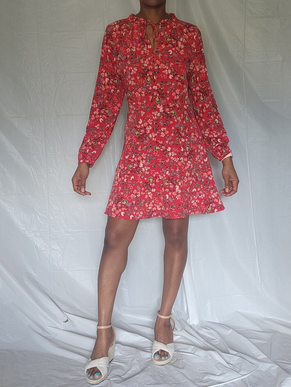 Red Floral Long Sleeve Fit & Flare Dress